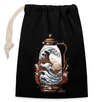 Coffee Culture Ukiyo-E Wave Japan Coffee Design - Closable cotton gift bag (14x20cm) - black - Front