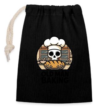 Old Man Baking Skull mit Bäckermütze mit Brot - Verschließbarer Geschenkbeutel aus Baumwolle (14x20cm) - Schwarz - Vorne