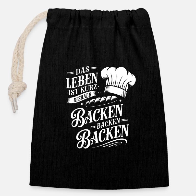 Das Leben ist kurz - nutze es zum Backen - Verschließbarer Geschenkbeutel aus Baumwolle (14x20cm) - Schwarz