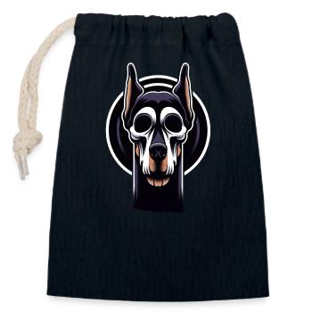 Neon Dobermann Totenkopf Kante - Verschließbarer Geschenkbeutel aus Baumwolle (14x20cm) - Navy - Vorne
