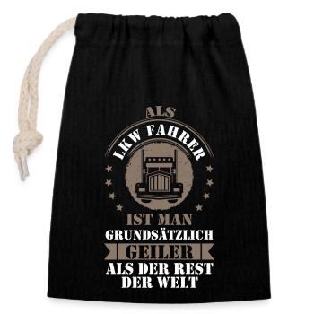 LKW Fahrer Fernfahrer Lastkraftwagen Trucker - Verschließbarer Geschenkbeutel aus Baumwolle (14x20cm) - Schwarz - Vorne