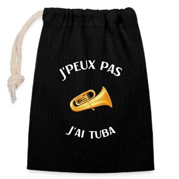 Tuba humour tubiste fanfare homme femme - Sac cadeau en coton avec cordon (14 x 20 cm) - noir - Devant