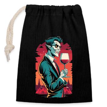 Gruseliger Vampir mit Rotwein Halloween - Verschließbarer Geschenkbeutel aus Baumwolle (14x20cm) - Schwarz - Vorne