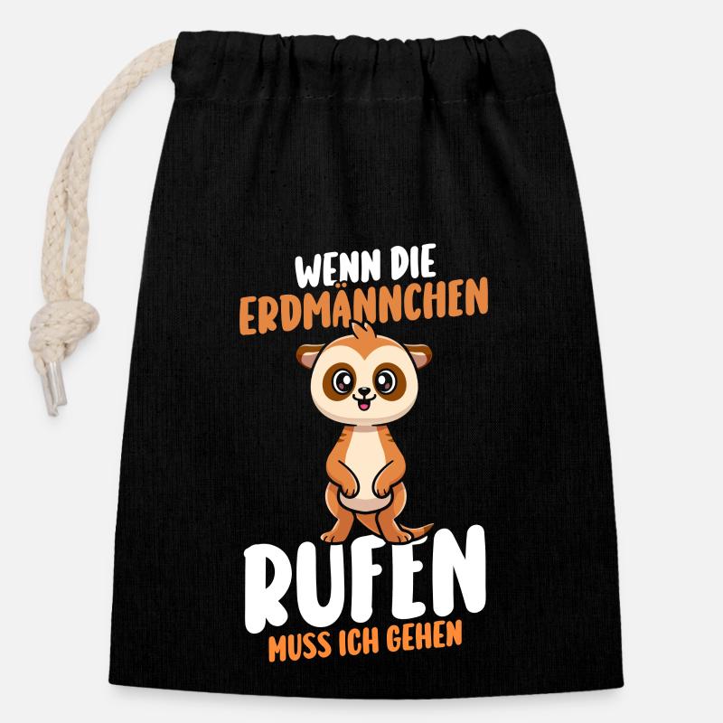 Erdmännchen - Verschließbarer Geschenkbeutel aus Baumwolle (14x20cm) - Schwarz