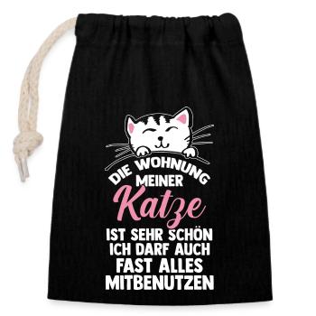 Katze Miezekatze Katzenliebhaber Katzenbesitzer Ka - Verschließbarer Geschenkbeutel aus Baumwolle (14x20cm) - Schwarz - Vorne