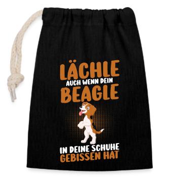 Hund Beagle - Verschließbarer Geschenkbeutel aus Baumwolle (14x20cm) - Schwarz - Vorne