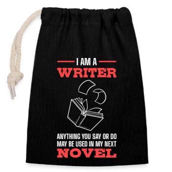 Author - Closable cotton gift bag (14x20cm) - black - Front