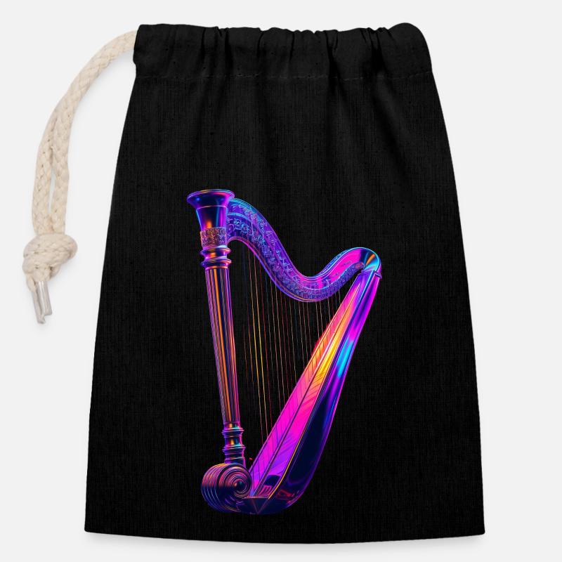 Harpe - Sac cadeau en coton avec cordon (14 x 20 cm) - noir
