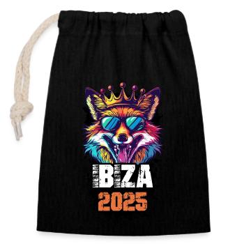 Ibiza 2025 Holiday Fox - Sac cadeau en coton avec cordon (14 x 20 cm) - noir - Devant