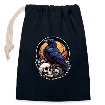 Big raven sitting on sculls in the moonlight - Closable cotton gift bag (14x20cm) - navy - Front