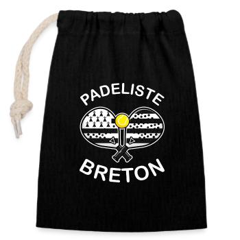Padeliste Breton Jouer de Padel Tennis Bretagne - Sac cadeau en coton avec cordon (14 x 20 cm) - noir - Devant