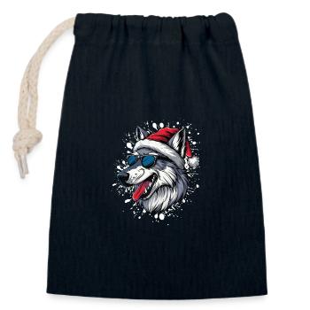 Wolf Christmas Funny - Closable cotton gift bag (14x20cm) - navy - Front