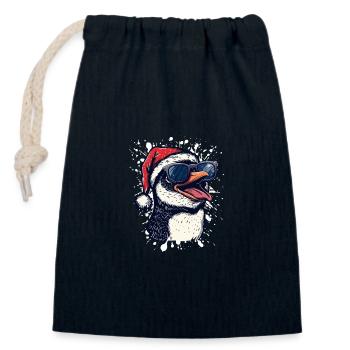 Pinguin Weihnachten Lustig - Verschließbarer Geschenkbeutel aus Baumwolle (14x20cm) - Navy - Vorne