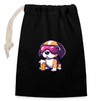 Beagle chien après-ski bière bande dessinée - Sac cadeau en coton avec cordon (14 x 20 cm) - noir - Devant
