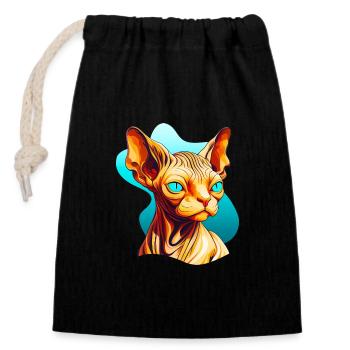 Sphynx Katze im coolen Comic Stil - Verschließbarer Geschenkbeutel aus Baumwolle (14x20cm) - Schwarz - Vorne