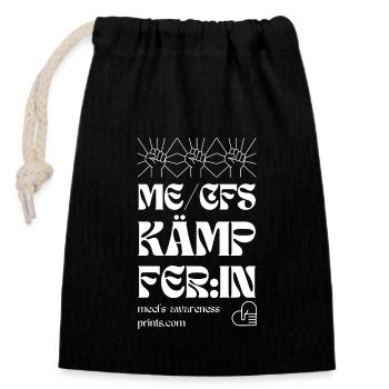 ME/CFS KÄMPFER:IN II 💪- weiß - Verschließbarer Geschenkbeutel aus Baumwolle (14x20cm) - Schwarz - Vorne