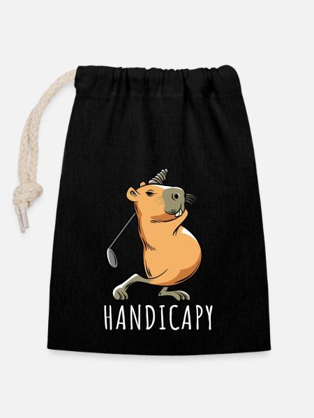 Capybara Golf Handicap - Handicapy - Verschließbarer Geschenkbeutel aus Baumwolle (14x20cm) - Schwarz