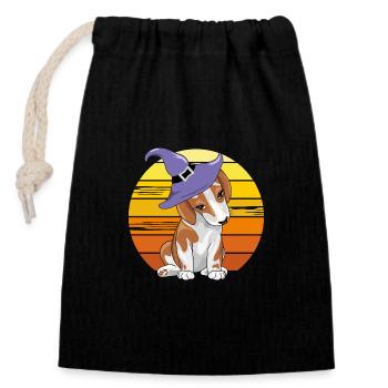 Cute shy beagle in hat - Closable cotton gift bag (14x20cm) - black - Front