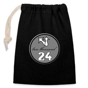two thousand, 2024, New Year, Happiness, 11th, Eleventh - Closable cotton gift bag (14x20cm) - black - Front