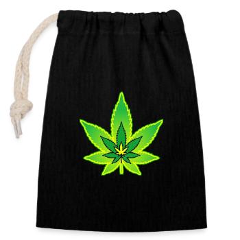 Cannabisblatt - Hanfblatt - Marihuana - Verschließbarer Geschenkbeutel aus Baumwolle (14x20cm) - Schwarz - Vorne
