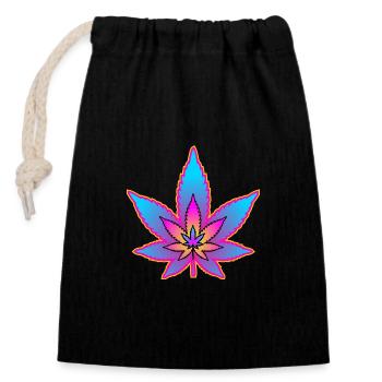 Cannabisblatt - Hanfblatt - Marihuana - Verschließbarer Geschenkbeutel aus Baumwolle (14x20cm) - Schwarz - Vorne