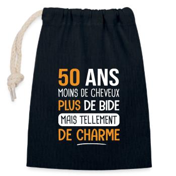 50 ans plus de charme cadeau anniversaire 50 ans - Sac cadeau en coton avec cordon (14 x 20 cm) - bleu marine - Devant