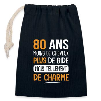 80 ans plus de charme cadeau anniversaire 80 ans - Sac cadeau en coton avec cordon (14 x 20 cm) - bleu marine - Devant