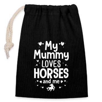 Ma maman aime les chevaux et moi cheval cavalière - Sac cadeau en coton avec cordon (14 x 20 cm) - noir - Devant