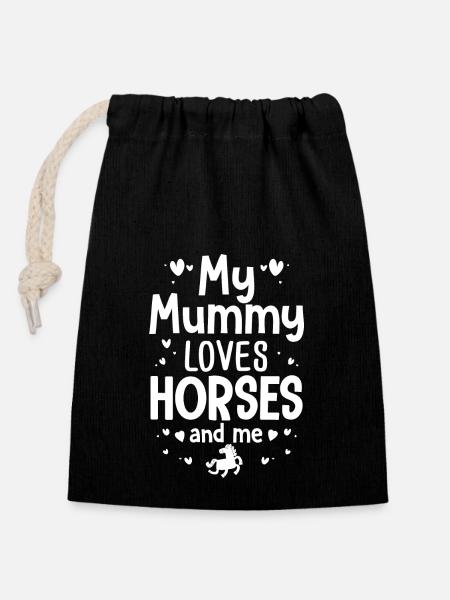 Ma maman aime les chevaux et moi cheval cavalière - Sac cadeau en coton avec cordon (14 x 20 cm) - noir