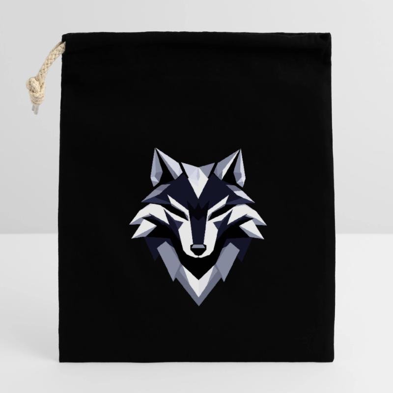 Conception du logo Wolf Low Poly Sac cadeau en coton avec cordon (14 x 20 cm)