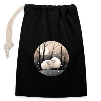 Moutons en hiver - Sac cadeau en coton avec cordon (14 x 20 cm) - noir - Devant