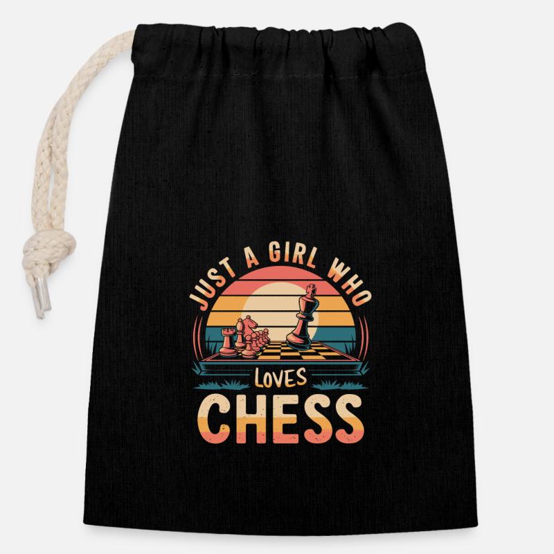 Juste une fille qui aime les échecs - Sac cadeau en coton avec cordon (14 x 20 cm) - noir
