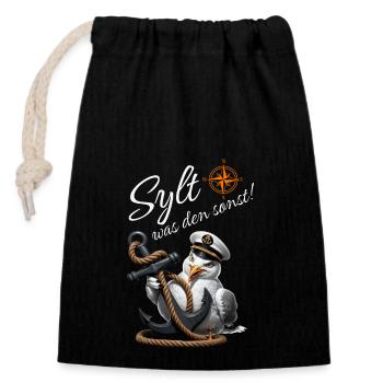 Sylt quoi d’autre ! mouette drôle avec ancre - Sac cadeau en coton avec cordon (14 x 20 cm) - noir - Devant