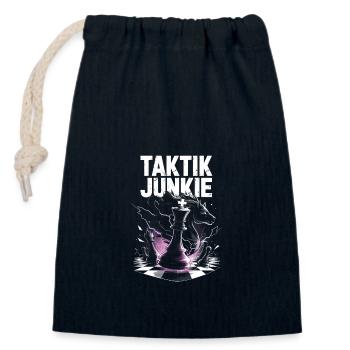 Tactics Junkie Conception d’échecs - Sac cadeau en coton avec cordon (14 x 20 cm) - bleu marine - Devant