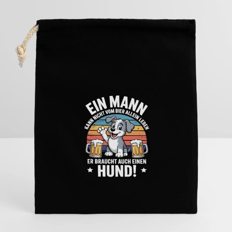 Mann Hund Bier Verschließbarer Geschenkbeutel aus Baumwolle (14x20cm)