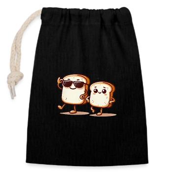 Cool Gluten Bread Duo Cartoon Design - Closable cotton gift bag (14x20cm) - black - Front