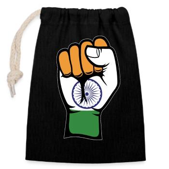Indien Flagge Faust - Verschließbarer Geschenkbeutel aus Baumwolle (14x20cm) - Schwarz - Vorne