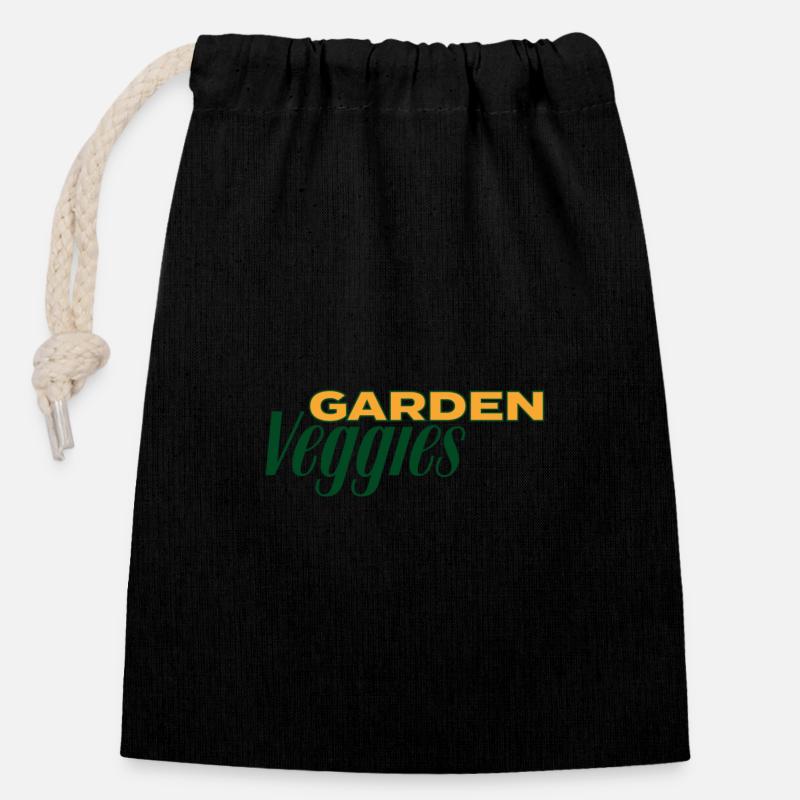 Garden Veggies Schrift - Verschließbarer Geschenkbeutel aus Baumwolle (14x20cm) - Schwarz