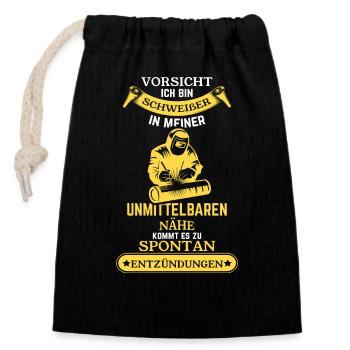 Schweißer Vorsicht extreme Hitze Spontan - Verschließbarer Geschenkbeutel aus Baumwolle (14x20cm) - Schwarz - Vorne