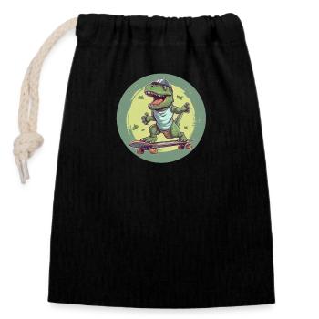 Cool T-Rex avec casquette de baseball sur skateboard - Sac cadeau en coton avec cordon (14 x 20 cm) - noir - Devant