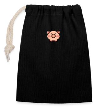 Kawaii Pig - Cute Animal Design - Closable cotton gift bag (14x20cm) - black - Front