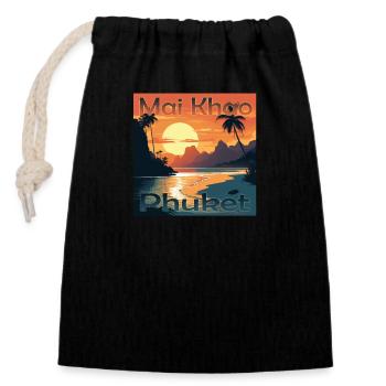 Summer Holidays at Mai Khao Beach, Phuket - Closable cotton gift bag (14x20cm) - black - Front