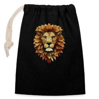 Majesté d’automne : Lion entouré de feuilles d’automne - Sac cadeau en coton avec cordon (14 x 20 cm) - noir - Devant