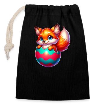 Hatching red fox from Easter egg - Closable cotton gift bag (14x20cm) - black - Front