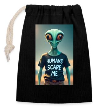 Alien - Les humains me font peur - Sac cadeau en coton avec cordon (14 x 20 cm) - noir - Devant