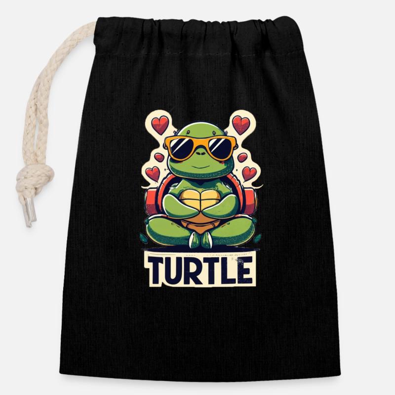 Tortue cool - Sac cadeau en coton avec cordon (14 x 20 cm) - noir