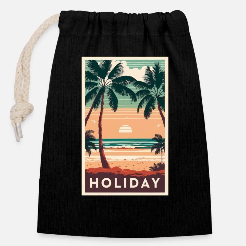 Retro holiday Poster - Verschließbarer Geschenkbeutel aus Baumwolle (14x20cm) - Schwarz