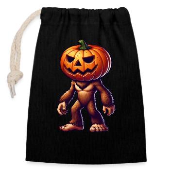 Halloween Bigfoot Sasquatch Pumpkin Head Comic - Closable cotton gift bag (14x20cm) - black - Front