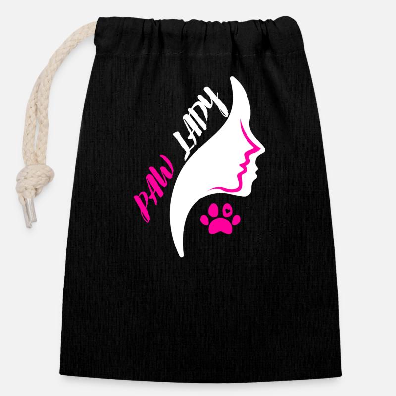 Paw lady - Closable cotton gift bag (14x20cm) - black