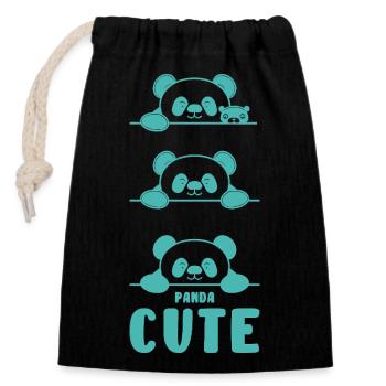 Panda Power Geschenk Bär Tier Geschenkidee - Verschließbarer Geschenkbeutel aus Baumwolle (14x20cm) - Schwarz - Vorne